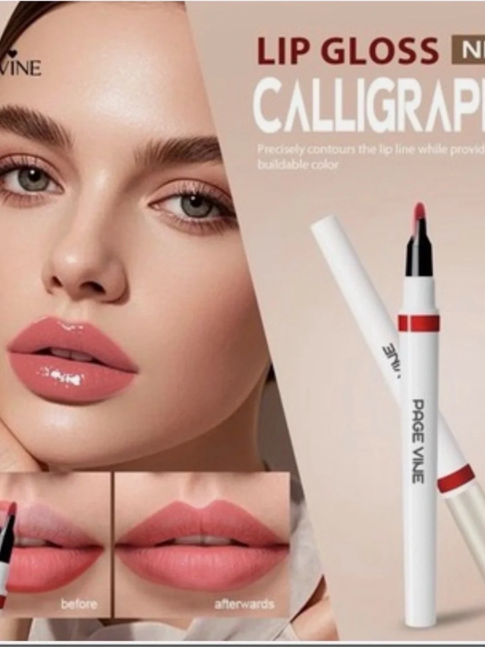 PAGE VINE Calligraphy Lip Stain Ripe Berry Gloss Liquid Waterproof 0.03 fl oz